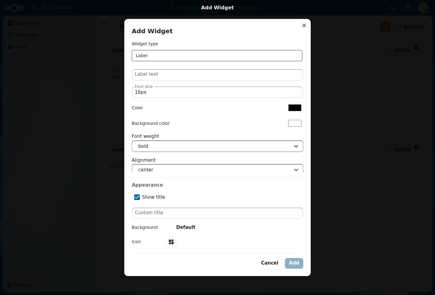Configuring a widget in-app