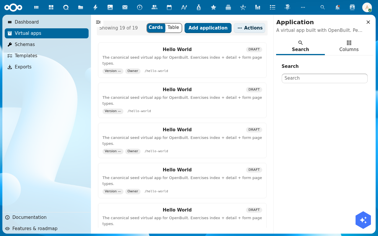 Application detail page