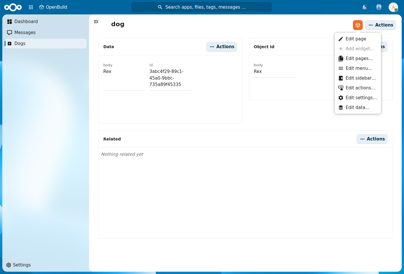 The OpenBuild edit menu